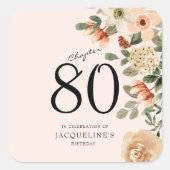 80番目の誕生日ヴィンテージフローラ スクエアシール (正面)