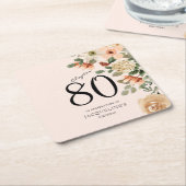 80番目の誕生日ヴィンテージフローラ スクエアペーパーコースター (アングル)