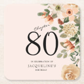 80番目の誕生日ヴィンテージフローラ スクエアペーパーコースター (正面)