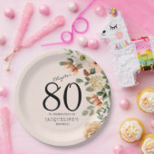 80番目の誕生日ヴィンテージフローラ ペーパープレート (パーティー)