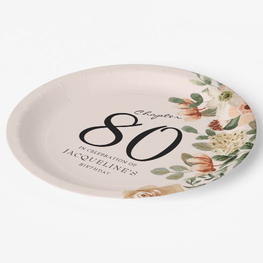80番目の誕生日ヴィンテージフローラ ペーパープレート (アングル)
