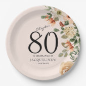 80番目の誕生日ヴィンテージフローラ ペーパープレート (正面)