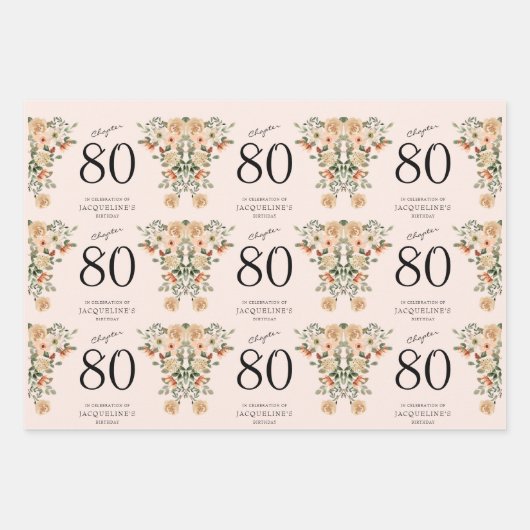 80番目の誕生日ヴィンテージフローラ ラッピングペーパーシート (正面2)