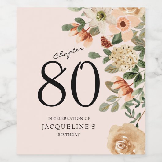 80番目の誕生日ヴィンテージフローラ ワインラベル (シングルラベル)