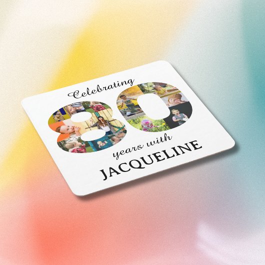 80番目の誕生日写真テンプレート招待状 スクエアペーパーコースター
