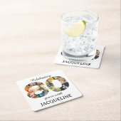 80番目の誕生日写真テンプレート招待状 スクエアペーパーコースター (インサイチュ)