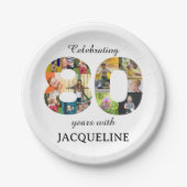 80番目の誕生日写真テンプレート招待状 ペーパープレート (正面)