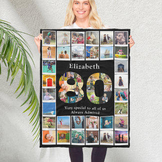 80番目の誕生日写真テンプレート フリースブランケット
