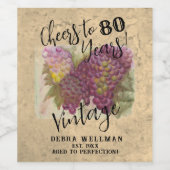 80番目の誕生日応援から80年のヴィンテージ ワインラベル (シングルラベル)