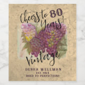 80番目の誕生日応援から80年のヴィンテージ ワインラベル (シングルラベル)
