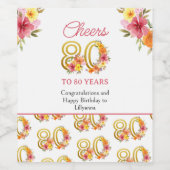 80番目の誕生日応援から80年間のフローラ金ゴールド番号 ワインラベル (シングルラベル)