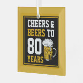 80番目の誕生日応援とビールから80年 ガラスオーナメント (正面左)