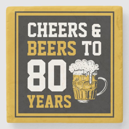 80番目の誕生日応援とビールから80年 ストーンコースター (正面)