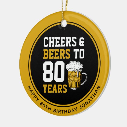 80番目の誕生日応援とビールから80年 セラミックオーナメント (左)