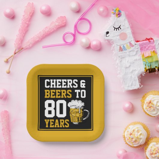 80番目の誕生日応援とビールから80年 ペーパープレート (パーティー)