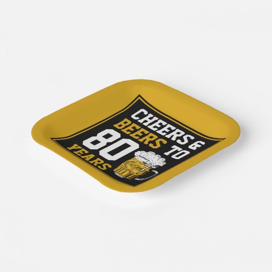 80番目の誕生日応援とビールから80年 ペーパープレート (傾斜あり)