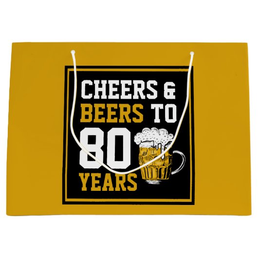 80番目の誕生日応援とビールから80年 ラージペーパーバッグ (正面)