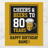 80番目の誕生日応援とビールから80年 ワインラベル (シングルラベル)