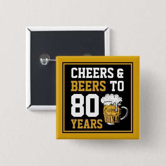 80番目の誕生日応援とビールから80年 缶バッジ (正面&裏面)