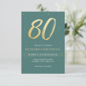 80番目の誕生日招待状とSage Greenと金ゴールド 招待状 (スタンド正面)