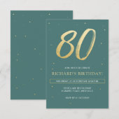 80番目の誕生日招待状とSage Greenと金ゴールド 招待状 (正面/裏面)