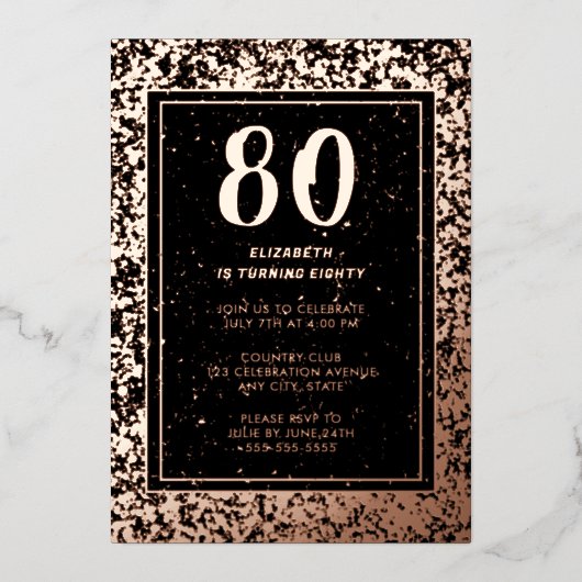 80番目の誕生日招待状エレガントカスタムテンプレート 箔招待状 (正面)