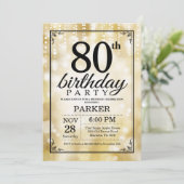 80番目の誕生日招待状金ゴールドグリッター 招待状 (スタンド正面)