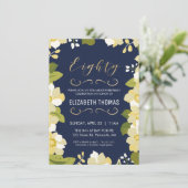 80番目の誕生日招待状、カスタマイズ金ゴールド付きフローラ 招待状 (スタンド正面)