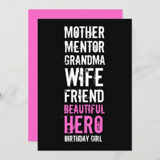 80番目の誕生日招待状-マムビューティフルヒーロー 招待状 (正面/裏面)