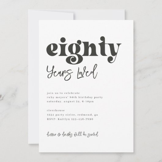 80番目の誕生日招待状 |第シンプル80誕生日 招待状 (正面)