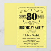 80番目の誕生日招待状（黒と黄） 招待状 (正面/裏面)
