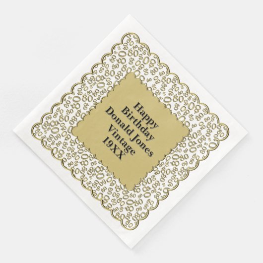 80番目の誕生日番号パターンスキャロプス金ゴールド/白 (コーナー)