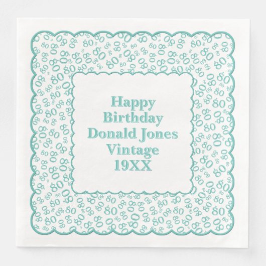 80番目の誕生日番号パターンホタテティール（緑がかった色）/白 (正面)