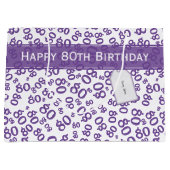80番目の誕生日番号パターン紫/白 ラージペーパーバッグ (正面)