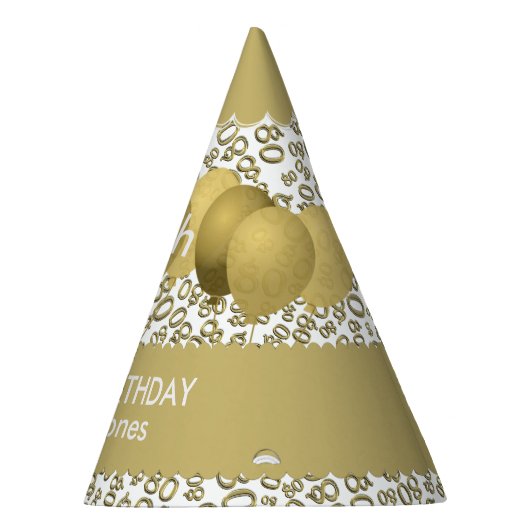 80番目の誕生日番号パターン金ゴールド/ホワイトホタテガイ パーティーハット (右)