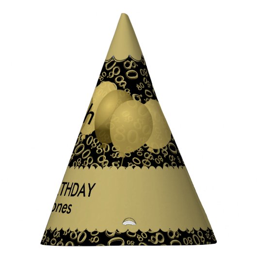 80番目の誕生日番号パターン金ゴールド/黒いスカロップ パーティーハット (右)