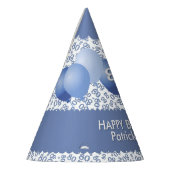 80番目の誕生日番号パターン青/白ホタテ パーティーハット (左)