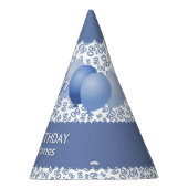 80番目の誕生日番号パターン青/白ホタテ パーティーハット (右)