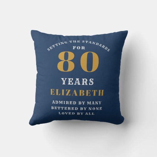 80番目の誕生日設定標準の名前を青に追加 クッション (裏面)