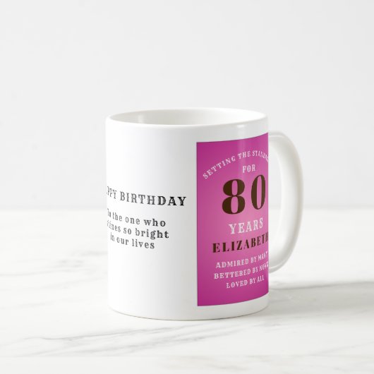 80番目の誕生日設定標準Pinkの名前を追加 コーヒーマグカップ (正面右)