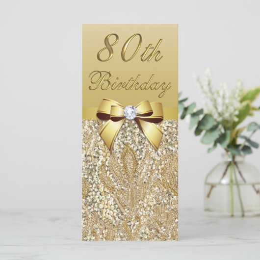 80番目の誕生日金ゴールドフェイクシークンズボウ (スタンド正面)