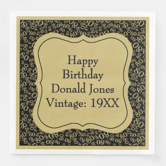 80番目の誕生日金ゴールド/ブラックブラケット番号パターン (正面)