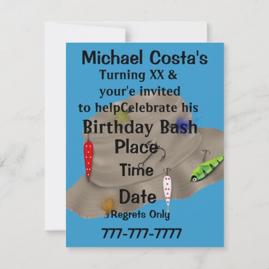 80番目の誕生日魚釣り招待状男性へ 招待状 (裏面)