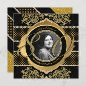 80番目の誕生日80番目の金ゴールドのダイヤモンド写真立て 招待状 (正面/裏面)