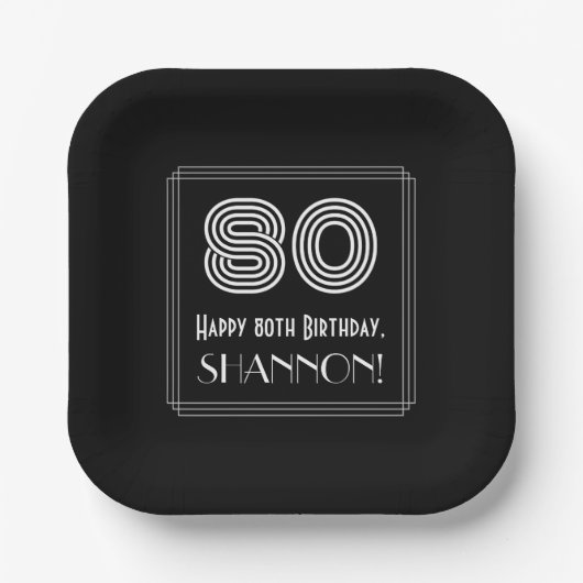 80番目の誕生日—インスパイアアールデコの検索:「80」 +名前 ペーパープレート (正面)