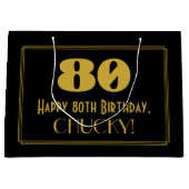 80番目の誕生日—インスパイアアールデコの「80」の外観と名前 ラージペーパーバッグ (正面)