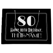 80番目の誕生日:インスパイアアールデコスタイル「80」、名前 ラージペーパーバッグ (正面)