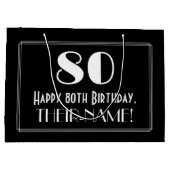 80番目の誕生日:インスパイアアールデコスタイル「80」、名前 ラージペーパーバッグ (裏面)