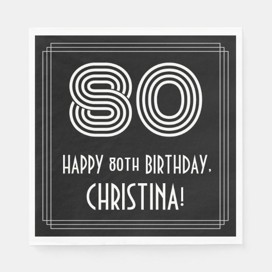 80番目の誕生日:インスパイアアールデコ検索"80" +名前 スタンダードランチョンナプキン (正面)
