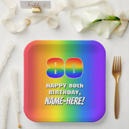80番目の誕生日: カラフル、おもしろいレインボーパターン# 80 ペーパープレート